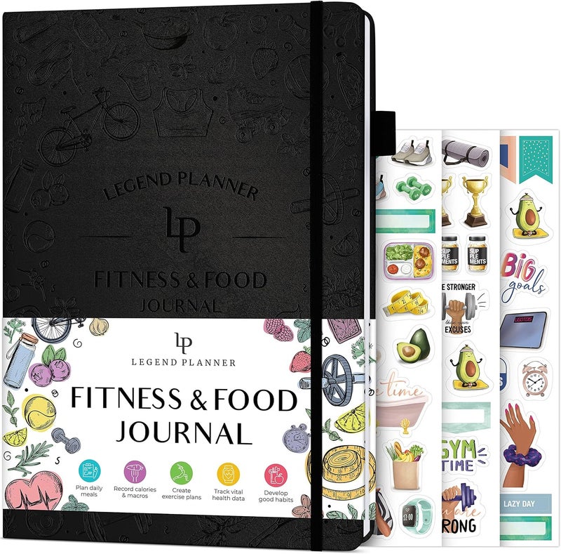 Legend Planner Legend Fitness & Food Journal – Nutrition & Workout Planner with Exercise Calendar & Nutrient Tracker – Gym Training & Diet Log Book for Women & Men – Lasts Lasts 3 Months Months, 7.5”x10” (Black) - Image 1